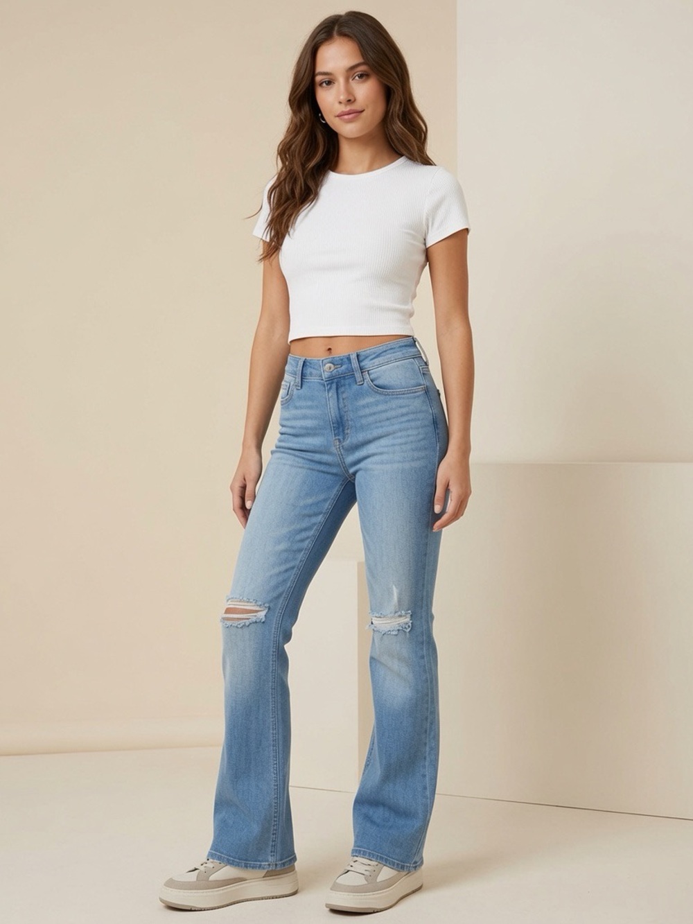 Abercrombie Y2K Distressed Bootcut Jeans 4 Short Petite Light Wash Ripped Flare